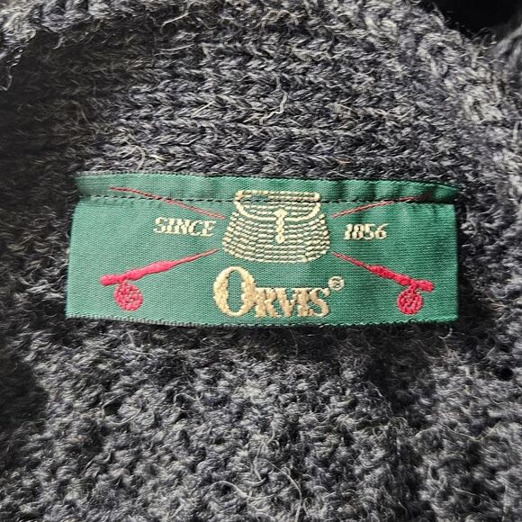 Orvis 100% Ireland Wool Gray Fisherman Cable Knit Cardigan size XL - Picture 6 of 6